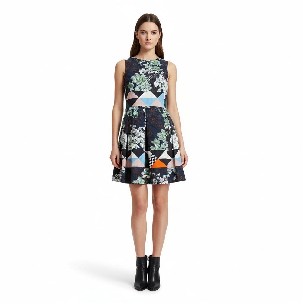 MSGM Black Floral Geometric Pleated Dress - IT 40